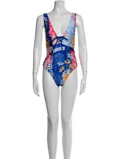 Pre-owned Revolve X Agua Bendita Floral Print One-piece In White
