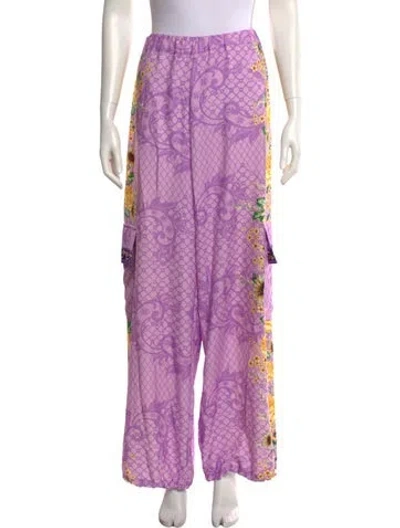 Pre-owned Revolve X Agua Bendita Floral Print Wide Leg Pants In Purple