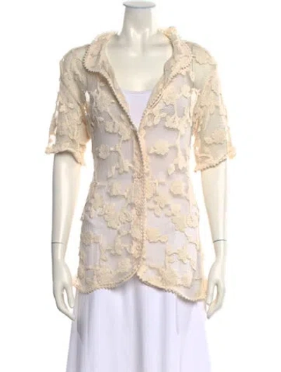 Pre-owned Revolve X Agua Bendita Lace Pattern Short Sleeve Blouse In Neutral