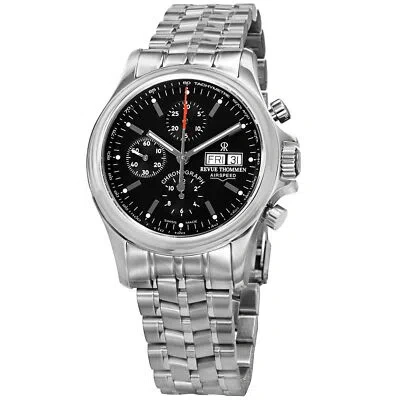 Pre-owned Revue Thommen 17081.6134 'pilot' Black Dial Ss Bracelet Chronograph Watch