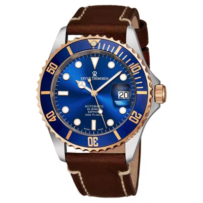 Pre-owned Revue Thommen Diver Blue Dial Brown Leather Strap Automatic Watch 17571.2555
