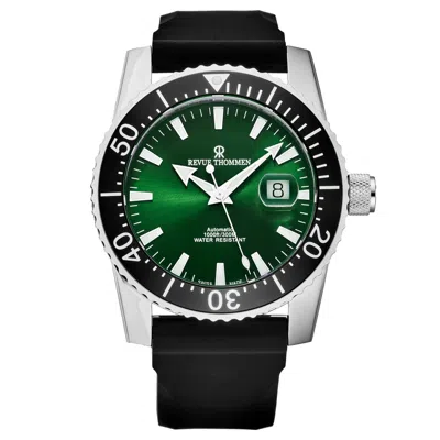 Pre-owned Revue Thommen Men's 17030.2524 'diver' Green Dial Rubber Strap Swiss Automatic W