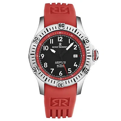 Pre-owned Revue Thommen Men's 'air Speed' Black Dial Red Strap Automatic 16070.4736