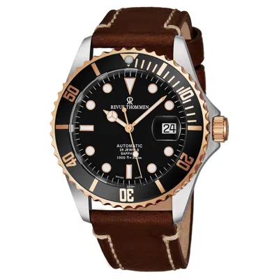 Pre-owned Revue Thommen Men's Diver Black Dial Light Leather Automatic Watch 17571.2557