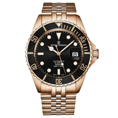 Pre-owned Revue Thommen Men's Diver Black Dial Rose Gold Automatic Watch 17571.2267