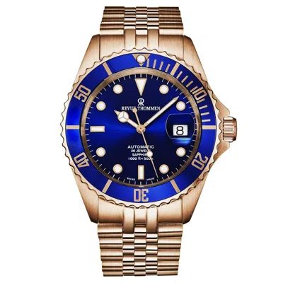 Pre-owned Revue Thommen Men's Diver Blue Dial Rose Gold Automatic Watch 17571.2265