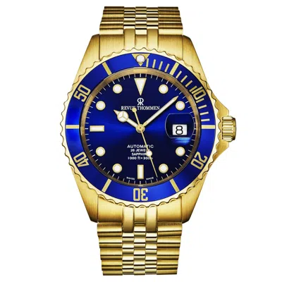 Pre-owned Revue Thommen Men's Diver Blue Dial Yellow Gold Automatic Watch 17571.2215