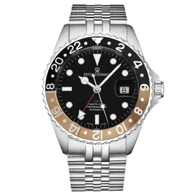 Pre-owned Revue Thommen Men's 'diver' Gmt Black Dial Black & Beige Bezel Watch 17572.2232