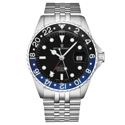 Pre-owned Revue Thommen Men's 'diver' Gmt Black Dial Black & Blue Bezel Watch 17572.2233