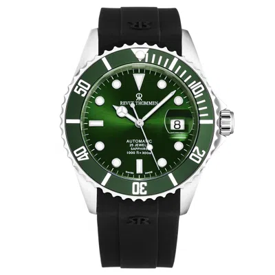 Pre-owned Revue Thommen 's Men's Diver Green Dial Rubber Strap Automatic Watch 17571.2829