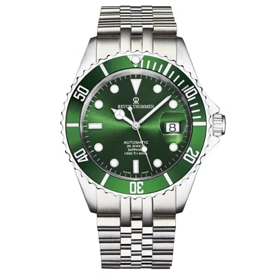Pre-owned Revue Thommen Men's Diver Green Dial Stainless Steel Automatic Watch 17571.2229