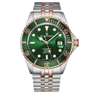Pre-owned Revue Thommen Men's Diver Green Dial Two Tone Automatic Watch 17571.2254