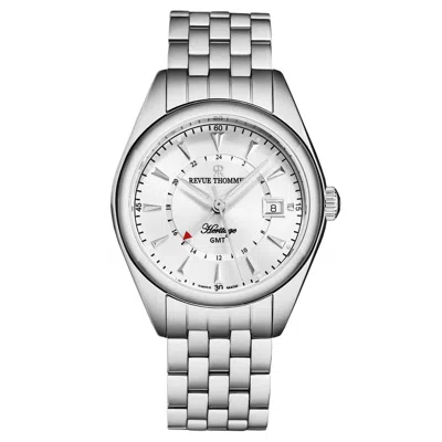 Pre-owned Revue Thommen Men Heritage Gmt Silverdial Ss Bracelet Swiss Automatic 21010.2332