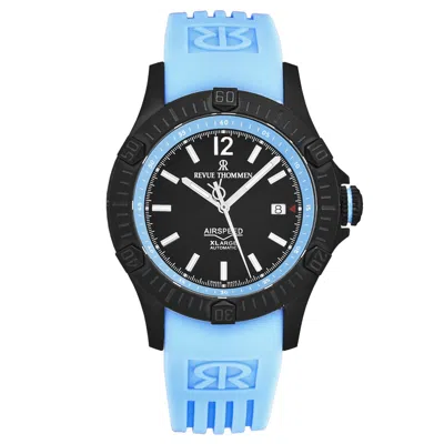 Pre-owned Revue Thommen Mens Air Speed Black Dial Blue Rubber Strap Automatic 16070.4675