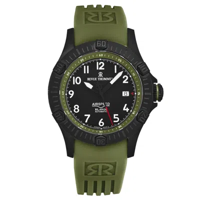 Pre-owned Revue Thommen Mens Air Speed Black Dial Green Rubber Strap Automatic 16070.4774
