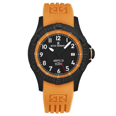 Pre-owned Revue Thommen Mens Air Speed Black Dial Orange Rubber Strap Automatic 16070.4779