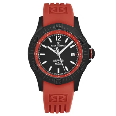 Pre-owned Revue Thommen Mens Air Speed Black Dial Red Rubber Strap Automatic 16070.4676