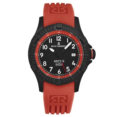 Pre-owned Revue Thommen Mens Air Speed Black Dial Red Rubber Strap Automatic 16070.4776