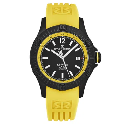 Pre-owned Revue Thommen Mens Air Speed Black Dial Yellow Rubber Strap Automatic 16070.4678