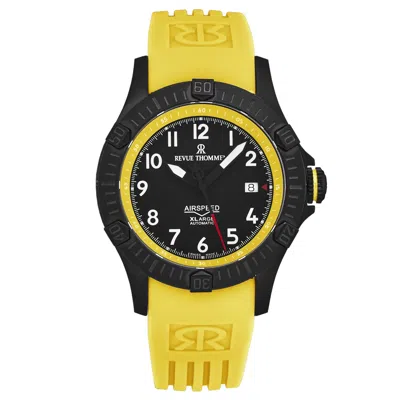 Pre-owned Revue Thommen Mens Air Speed Black Dial Yellow Rubber Strap Automatic 16070.4778