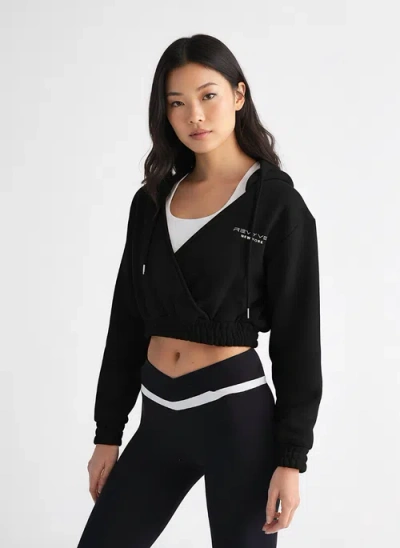 Revyve Active Cropped V-neck Hoodie In Black