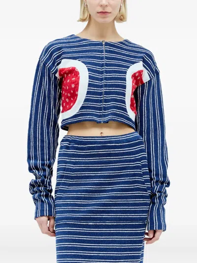Reward If Found Bubble Cardi Striped Floral-panel Cardigan In Multi