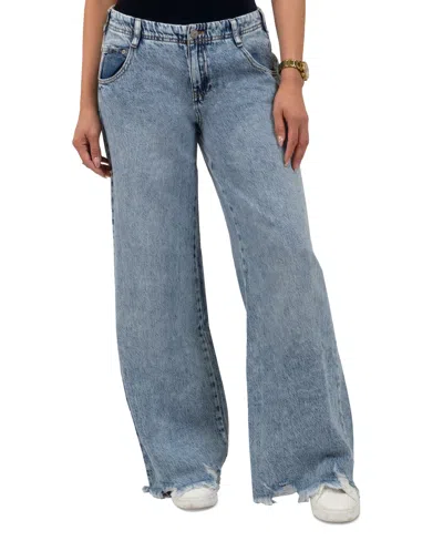 Rewash Juniors' Distressed Low Rise Wide-leg Jeans In Light