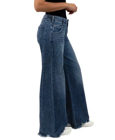 Rewash Juniors' Distressed Low Rise Wide-leg Jeans In Vintage