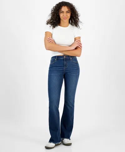 Rewash Juniors' Mid Rise Booty-shaping Bootcut Jeans In Dark Wash