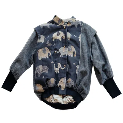 Reweave Women's Black / Grey The Oversized Bomber - Elephants In Blue