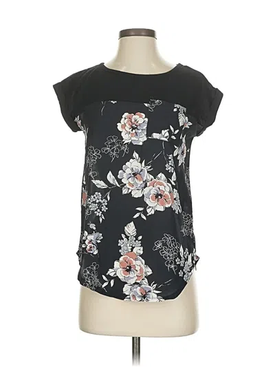 Pre-owned Rewind Short Sleeve Top Black Floral Pattern Keyhole Neckline Tops