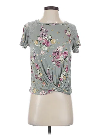 Pre-owned Rewind Short Sleeve Top Gray Floral Pattern Keyhole Neckline Tops