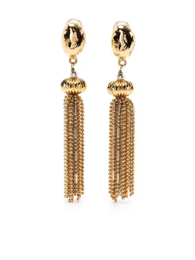 Pre-owned Rewind Vintage Affairs Goossens Tassel Clip-on Earrings In Gold
