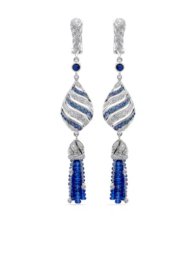 Pre-owned Rewind Vintage Affairs Sapphire Drop Earrings In Silver