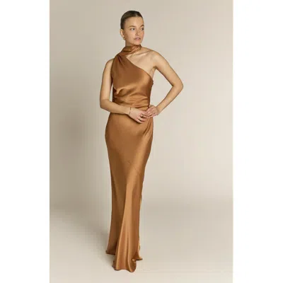 Rewritten Raye One Shoulder Dress In Brown