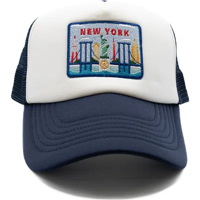 Rey To Z Kids'  New York Postcard Trucker Hat In Blue