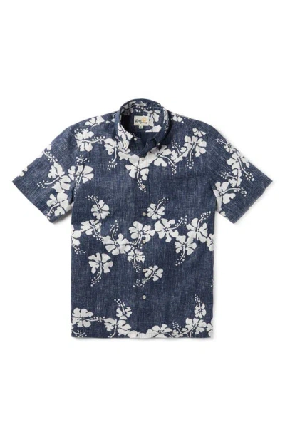 Reyn Spooner 50th State Flower Classic Fit Short Sleeve Button-down Shirt In Navy