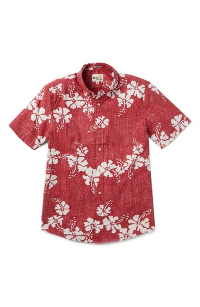 Reyn Spooner 50th State Flower Tailored Fit Short Sleeve Button-down Shirt In Red