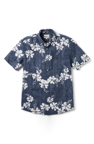 Reyn Spooner 50th State Flower Tailored Fit Short Sleeve Button-down Shirt In Navy