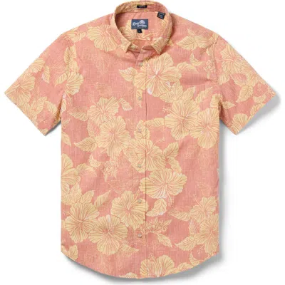 Reyn Spooner Aloha Biscus Floral Short Sleeve Cotton Blend Button-down Shirt In Pink