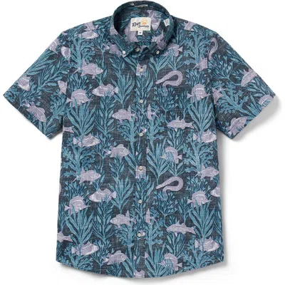 Reyn Spooner Aloha Kai Tailored Fit Short Sleeve Button-down Shirt In Black