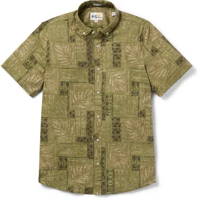 Reyn Spooner Dusty Fronds Tailored Fit Short Sleeve Button-down Shirt In Olive