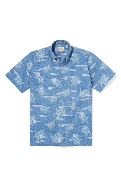 Reyn Spooner Honu Aukai Classic Fit Short Sleeve Button-down Shirt In Blue Horizon
