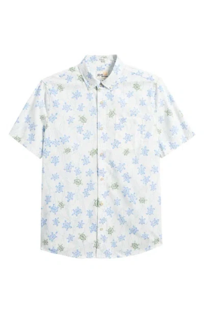 Reyn Spooner Honu Holoholo Turtle Print Short Sleeve Cotton Blend Button-down Shirt In White