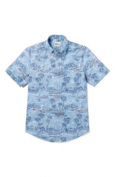 Reyn Spooner Island Paradise Tailored Fit Short Sleeve Button-down Shirt In Chambray
