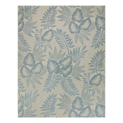Reyn Spooner Kamea Oasis Blue/beige Tropical Leaves Flatweave Indoor/outdoor Area Rug In Blue;beige;teal;navy;cream