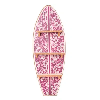 Reyn Spooner Kona Coast By  Biscus Bounth Earth Red Surfboard Printed Wall Shelf - 13" X 35"