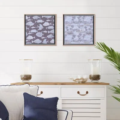 Reyn Spooner Kona Coast By  Framed Floated Tropical Blue Fish Floated Printed Linen Wall Art Set Of 2