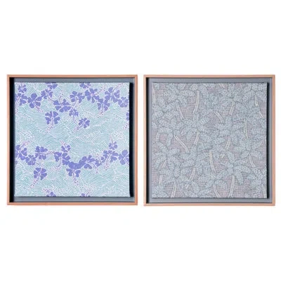 Reyn Spooner Kona Coast By  Framed Tropical Flowers Floated Printed Linen Wall Art Set Of 2 In Blue