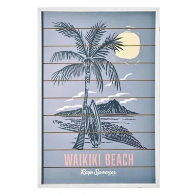 Reyn Spooner Kona Coast By  Framed Waikiki Beach Printed Veneer Wall Art - 20" X 30" In Blue